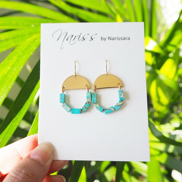 Gemstone Blue Jasper Dangle Earrings - Picture 5 of 6